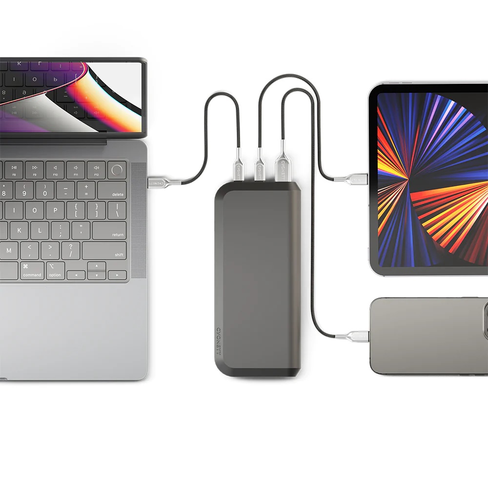 Cygnett ChargeUp Pro 20K mAh Laptop Power Bank - Black(CY4130PBCHE),2xUSB-C(65W PD/18W),1xUSB-A 18W,Total 65W,USB-C Cable,Triple Port,2 Years Warranty