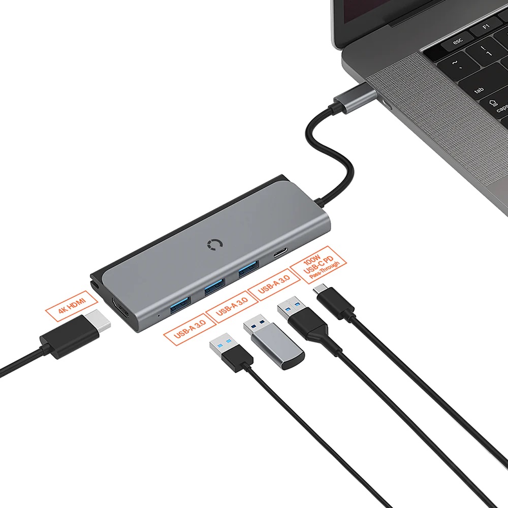 Cygnett Unite TravelMate 5-in-1 USB-C Multiport Hub Adapter Dock-(CY3318HUBC3)3xUSB-A 3.0 1xUSB-C 100W PD 1x4K HDMI 5GBPS,Lightweight, 2Years Warranty