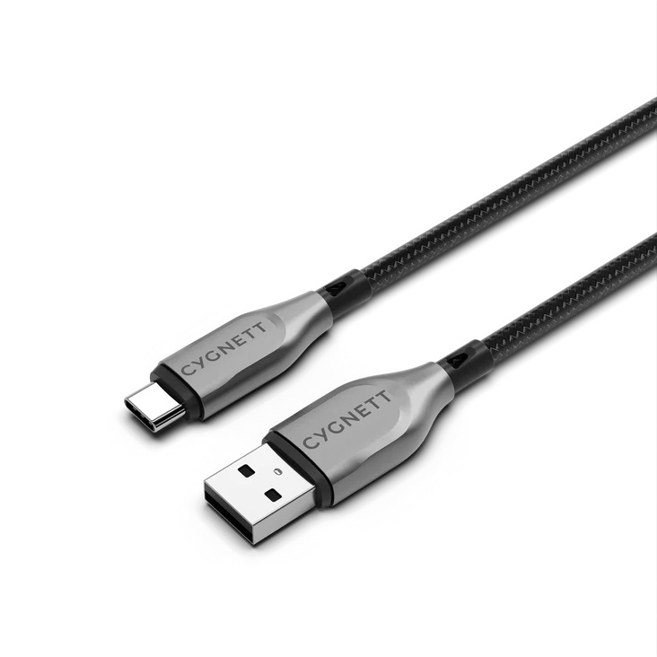 LS Cygnett Armoured Braided USB-C to USB-A (2.0) Cable (3M) - Black (CY4685PCUSA), 3A/60W, 480Mbps, Turbo Charge, Best for Laptop, 5 Years Warranty
