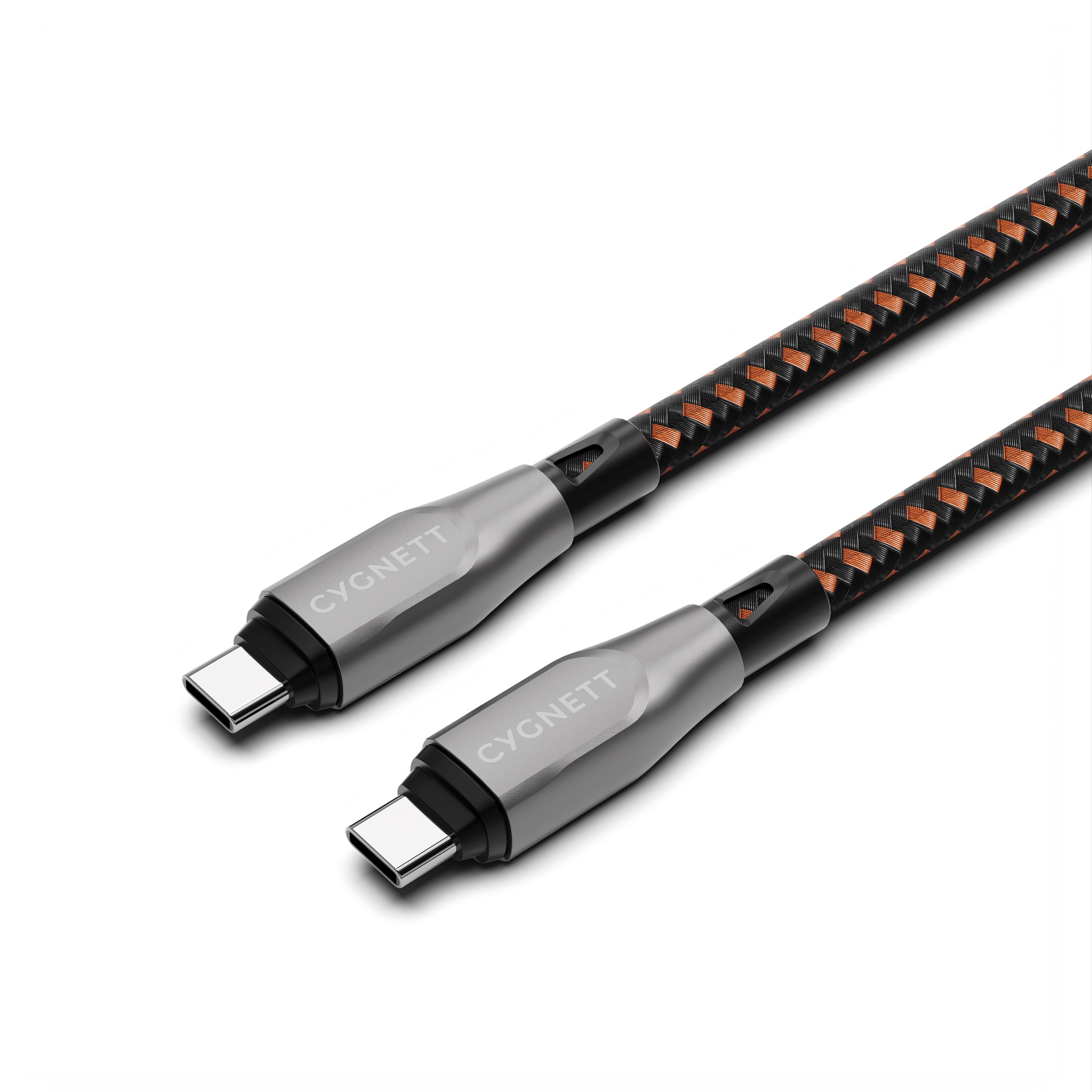 LS Cygnett Armoured Pro Braided USB-C to USB-C (4.0) Cable (1M) - Black/Orange (CY4711PCTYC), 5A/240W, 40GBPs, 8K(60hz)/4K(120hz),Best for Laptop
