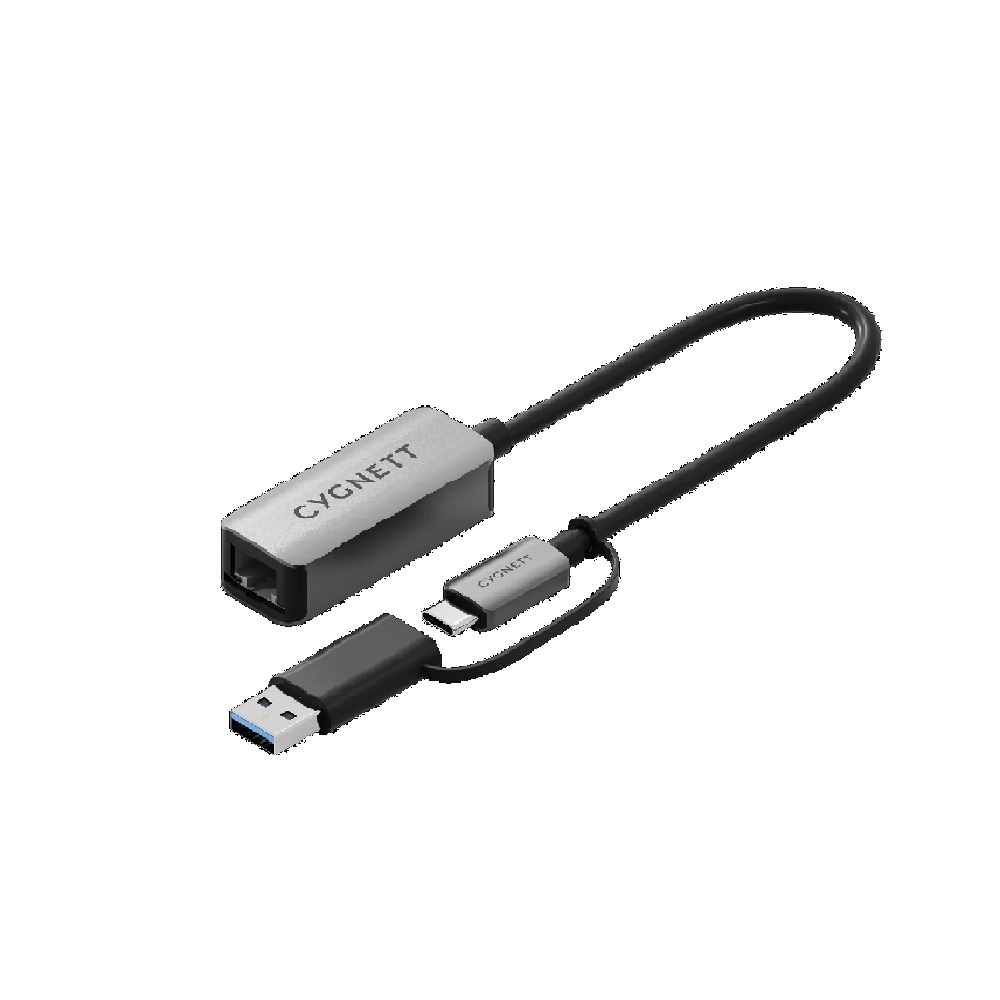 Cygnett Unite USC-C to 2.5Gbps Ethernet Adapter-White(CY5410CYHUB),2.5GBPs Transfer Speed, Integrated 15cm cable,USB-C to USB-A Adapter,2Year Warranty