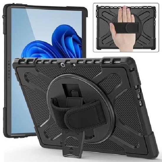 USP Rugged Microsoft Surface Pro 8 (13') Case Black - Built-in-Kickstand, Adjustable Hand Strap, Pen Holder, DropProof, 3 Year Warranty