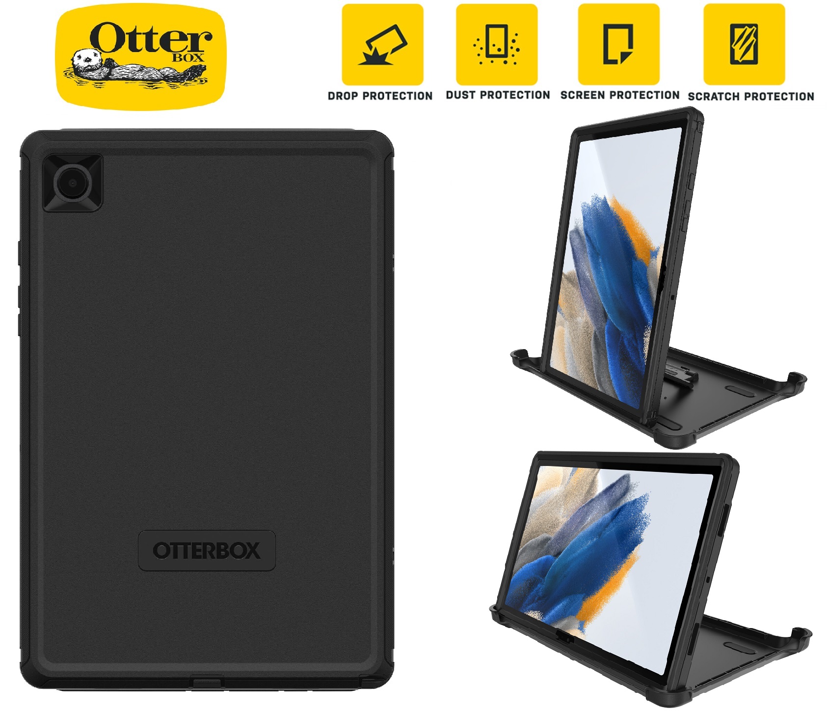 OtterBox Defender Samsung Galaxy Tab A8 (10.5') Case Black - (77-88168), DROP+ 2X Military Standard, Built-in Screen Protection, 7 Years Warranty