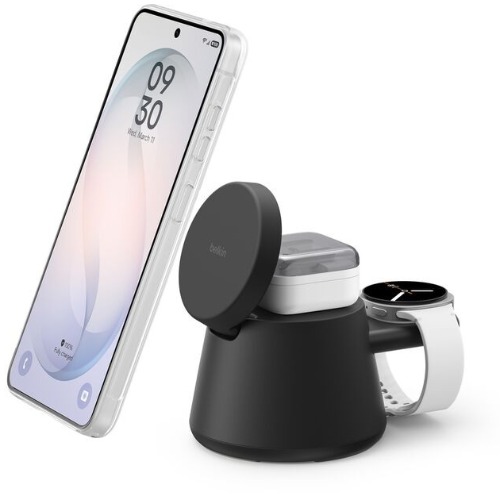 Belkin Business Phone UltraCharge 3-in-1 Modular Charging Dock w/ Qi2 25W+45W Wall Charger+USB-C Cable(1M) -Black(WIZ052auBK),1xUSB-C(10W),$2500 CEW,2 Years Warranty