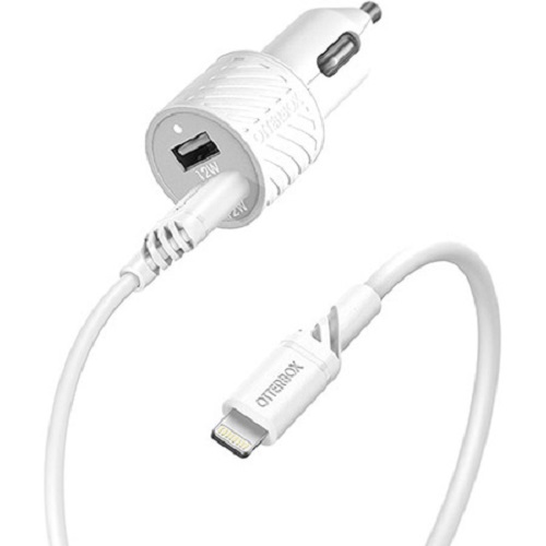 OtterBox Dual Port (24W) Car Charger with Lightning to USB-A Cable (1M) - White (78-52698), Compact design,Safe & Smart Charging