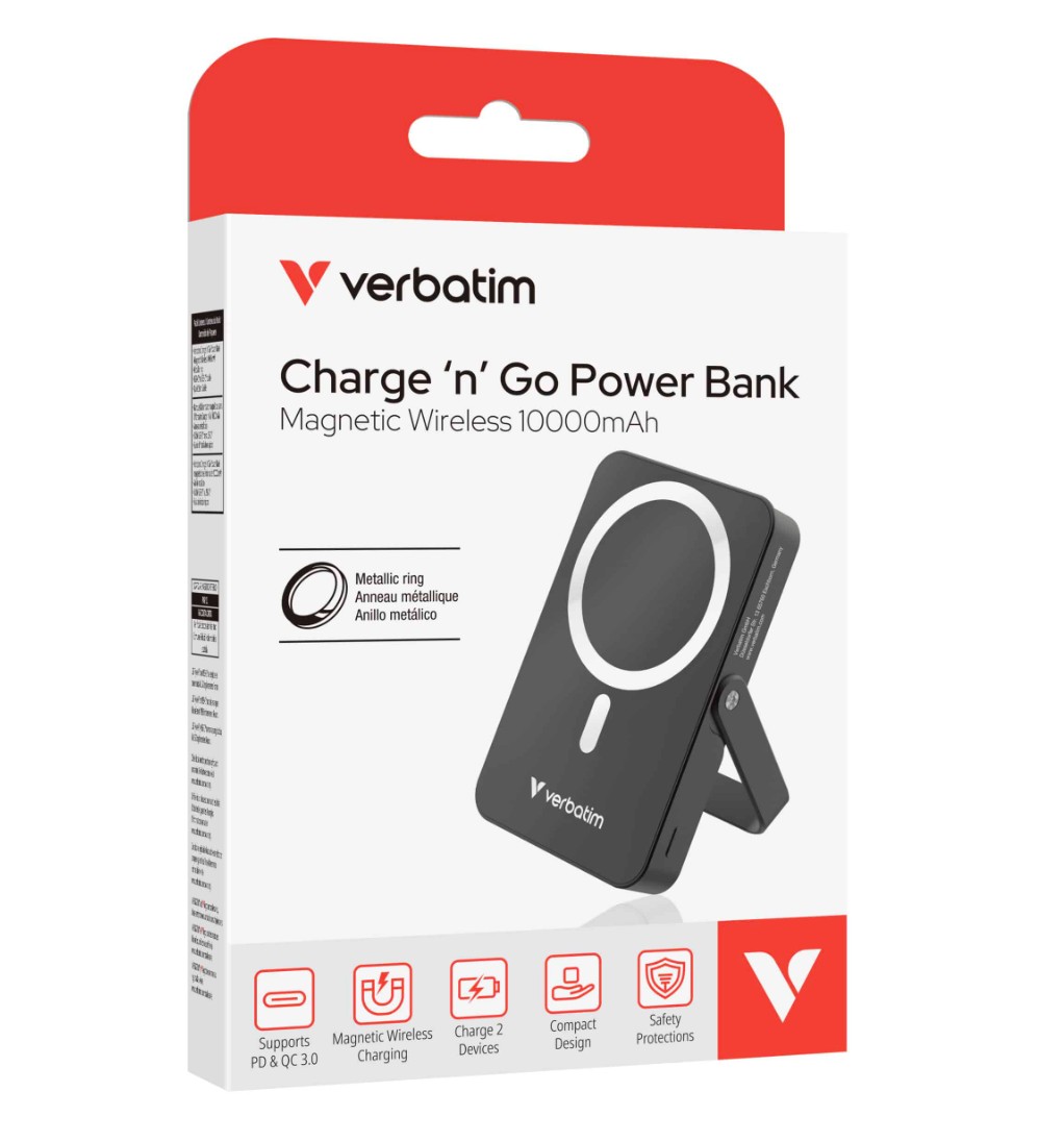Verbatim 32264 Mount Power Bank Magnetic Wireless 10,000mAh with Stand - Black