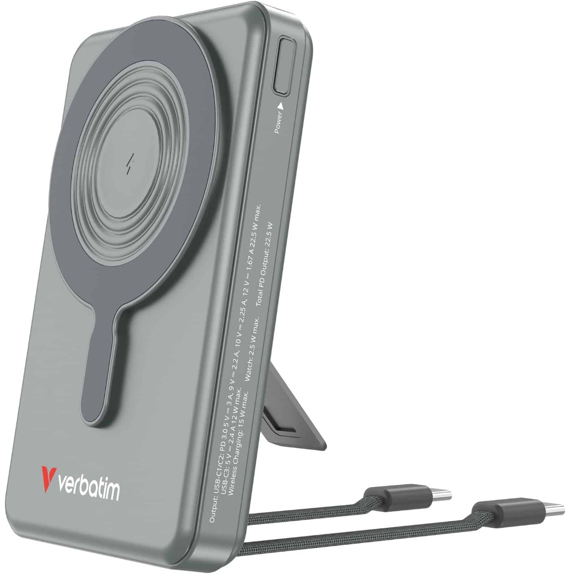Verbatim 32272 Commercial display Power Bank Magnetic Wireless 10.000 mAh C+C Display - Grey