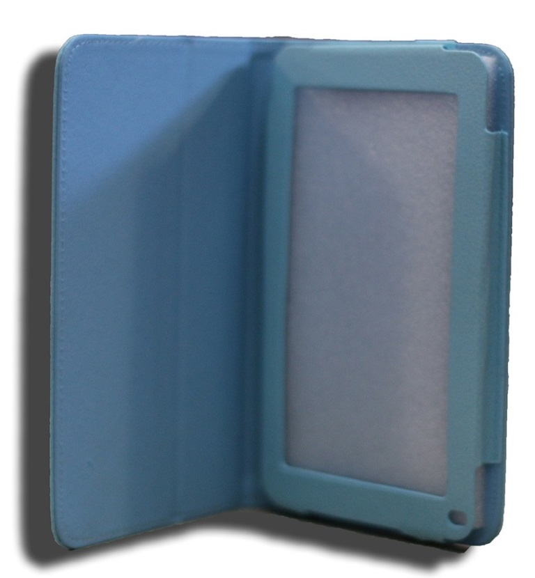 LeaderTab7 Folio Case Blue Faux Leather. Camera hole rear
