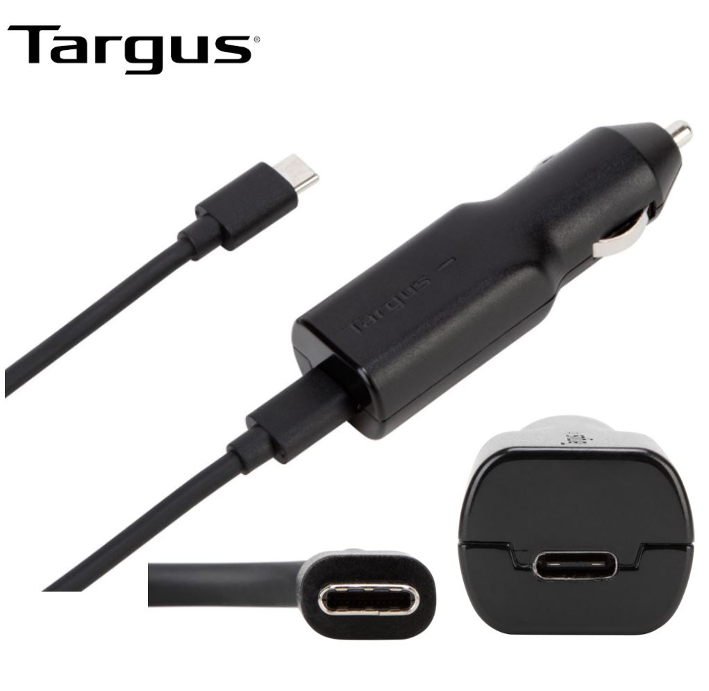 Targus 45W USB-C Car Charger with 1.2M Removable Cable/ 3A Fast Charging/Bult-in surge protection for Mobile Phones,Tablets, Laptops