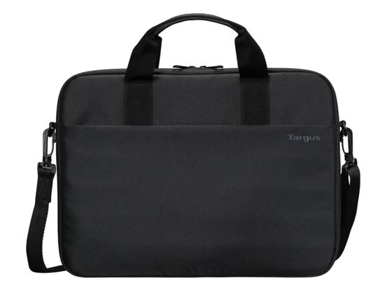 Targus 15'-16' Intellect® Slim Briefcase Zippered padded front pocket Removable adjustable shoulder strap carry handles water-resistant fabric Black TBS979GL