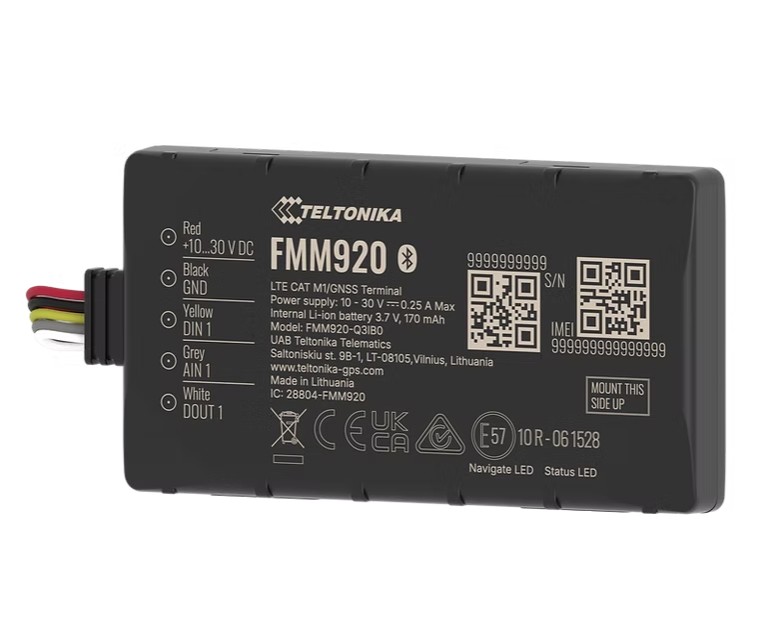 Teltonika FMM920347801 Most popular compact 4G LTE Cat M1 model for basic tracking, 12 mm-height device can be easily fitted in the tightest spaces