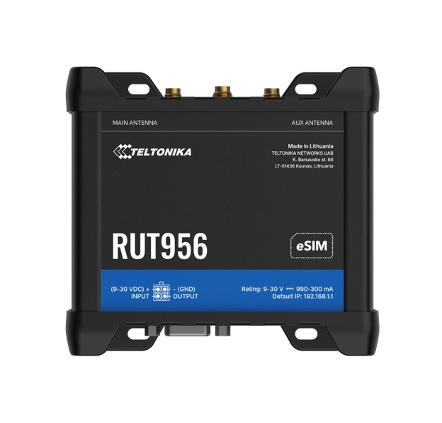 Teltonika RUT956730700 Network hardware RUT956 Industrial Cellular Router, eSIM, Dual-SIM Cellular 4G LTE, WAN Failover with 4x Ethernet Ports, GPS, 2-Year Warranty, PSU included