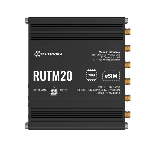 Teltonika RUTM20 COMPACT 5G ROUTER, Global 5G Telit, Dual SIM & eSIM, Active PoE, PSU included RUTM20100400