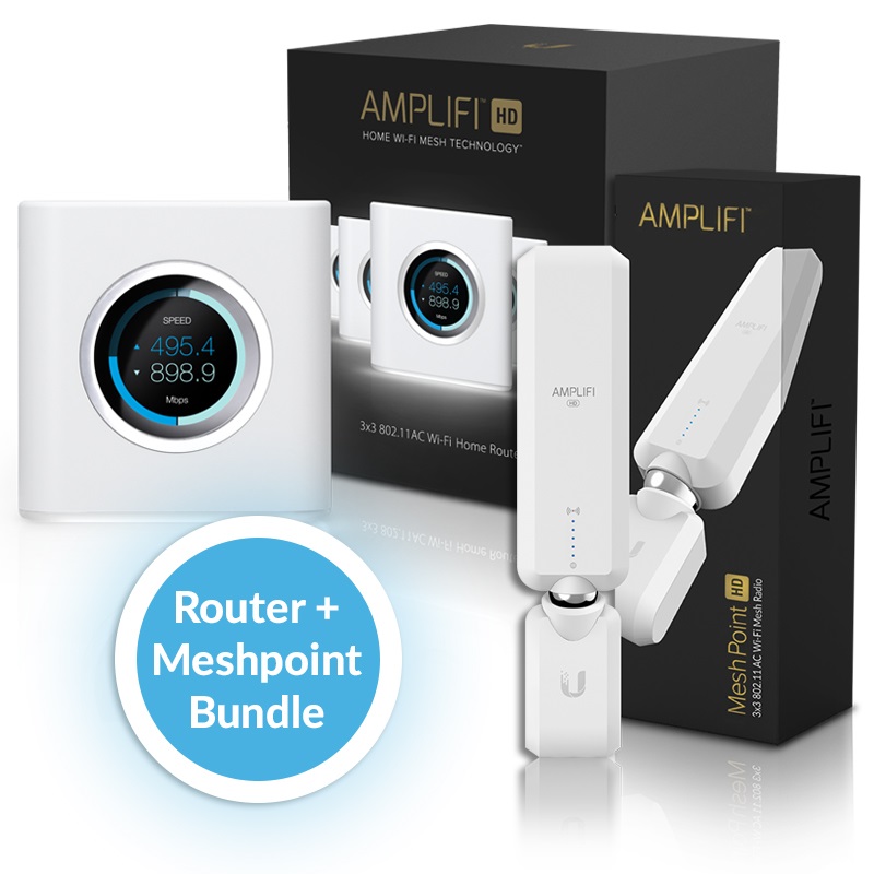 Ubiquiti Amplifi  Amplifi Router  1x Mesh Point Bundle Pack – Medium Size Home Or Office – 1,200 Sqm Coverage - Includes 1x AFi-R and 1x AFI-P-HD