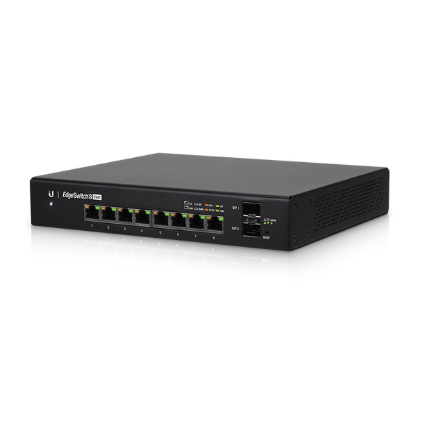 Ubiquiti EdgeSwitch 8 - 8-Port Managed PoE+ Gigabit Switch, 2 SFP, 150W Total Power Output - Supports PoE+ and 24v Passive