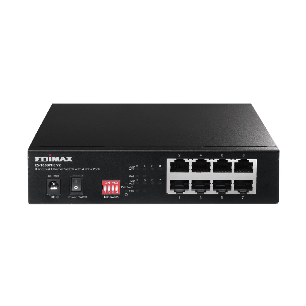 Edimax 8 Port 10/100 POE Switch 85W, 4X POE/4X 10/100/Desktop ES-1008PHE Version 2