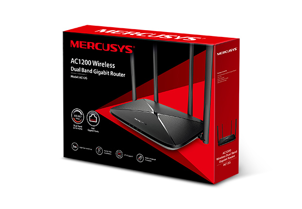 Mercusys AC12G AC1200 Wireless Dual Band Gigabit Router 300Mbps@2.4GHz 867Mbps@5GHz 4 5dBi Fixed Omni Directional Antennas