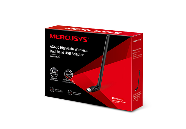 Mercusys MU6H AC650 High Gain Wireless Dual Band USB Adapter 200Mbps@2.4GHz 433Mbps@5GHz