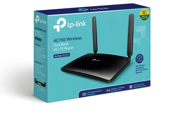 TP-LINK Archer MR200 AC750 Wireless Dual Band 4G LTE Router 300Mbps@2.4Ghz,, 433Mbps@5Ghz, LAN WAN Micro Sim Card, WPS Button, 2 Detachable Antenna