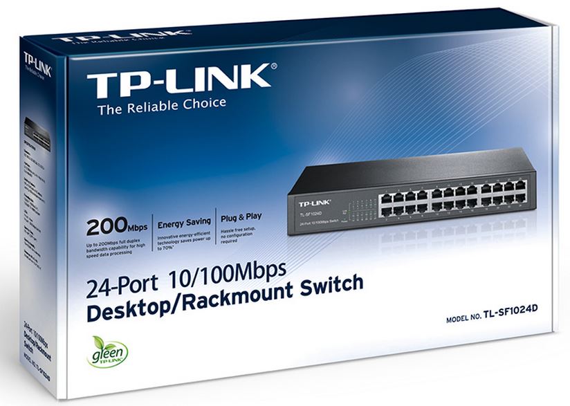 TP-Link TL-SF1024D 24-Port 10/100Mbps Rackmount Unmanaged Switch energy-efficient Supports MAC 13-inch Desktop steel case 4.8 Gbps Switching Cap(LS)