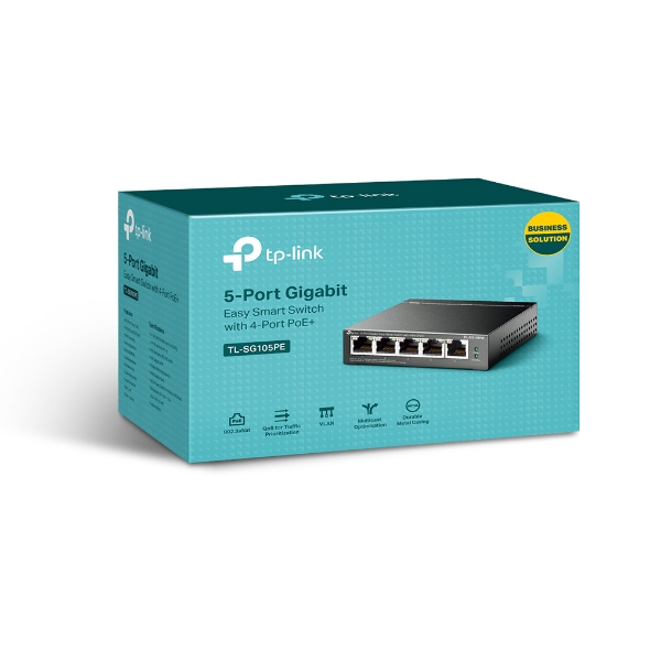 TP-Link TL-SG105PE 5-Port Gigabit Easy Smart Switch with 4-Port PoE+, Up To 65W For All POE Ports, Up To 30W Each Port