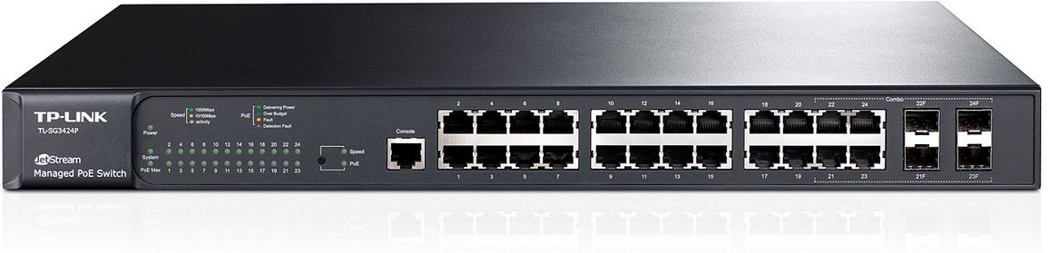 TP-Link T2600G-28MPS (TL-SG3424P) JetStream 24-Port Gigabit L2+ Managed PoE+ Switch with 4 Combo SFP Slots 384W 56Gbps Switching 41.7Mpps Forward Rate