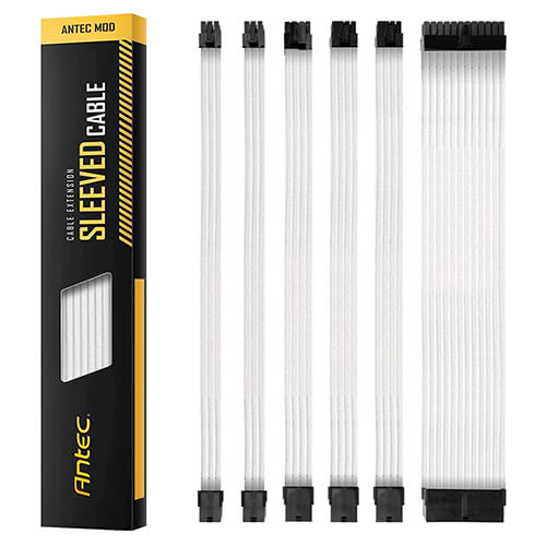 buy Antec PSU -  Sleeved Extension Cable Kit V2 - White/Black - 24PIN ATX, 4+4 EPS, 8PIN PCI-E, 6PIN PCI-E, Compatible with Standard PSU online from our Melbourne shop