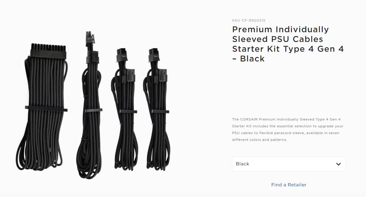 buy Corsair - Black Premium Individually Sleeved PSU Cables Starter Kit Type 4 Gen 4  White online from our Melbourne shop