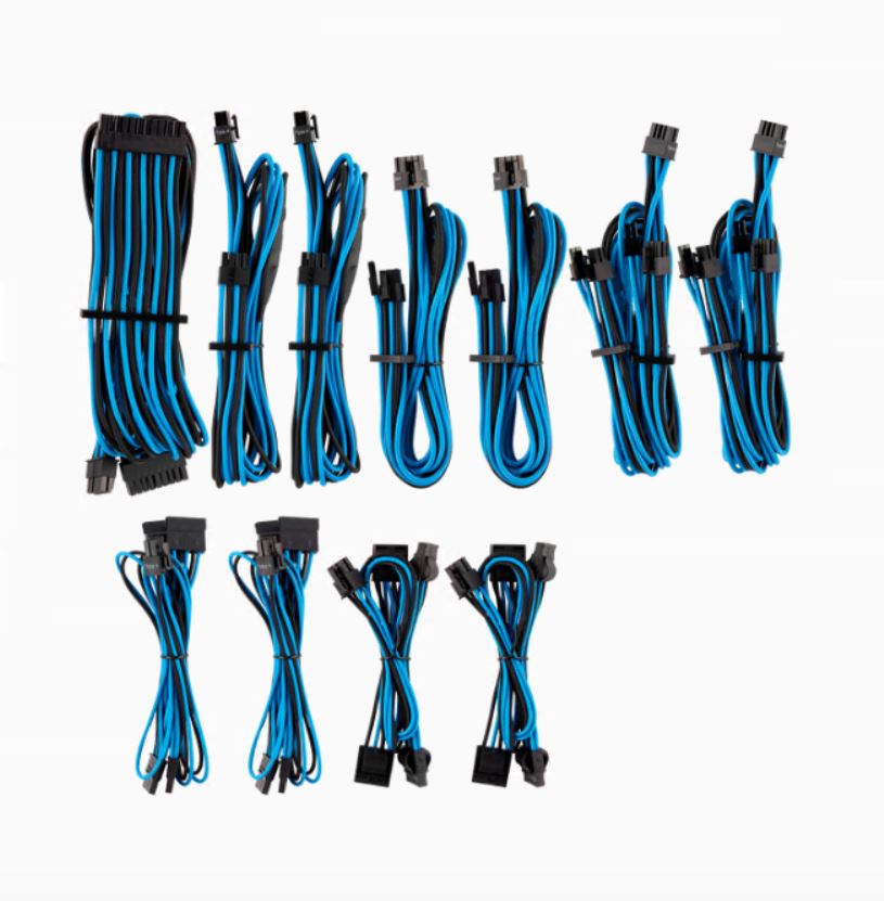 For Corsair PSU - BLUE/BLACK Premium Individually Sleeved DC Cable Pro Kit, Type 4 (Generation 4)