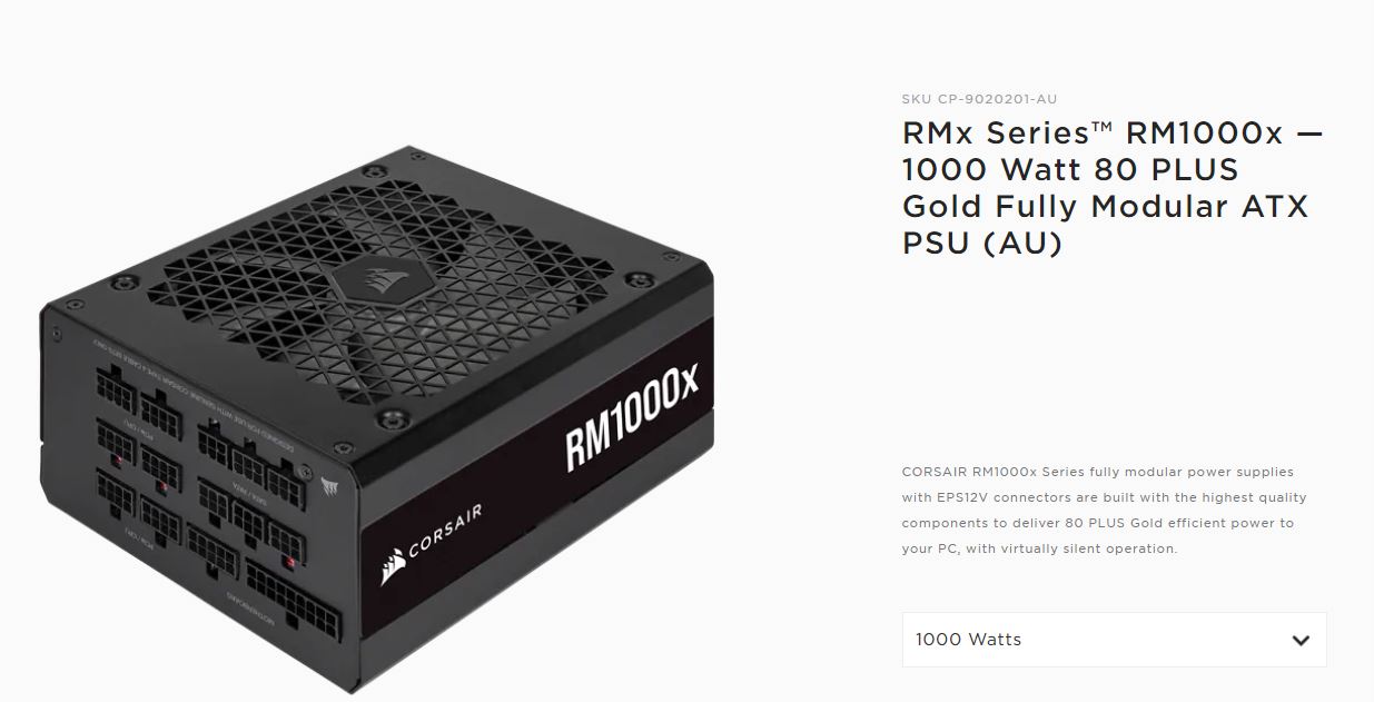 buy Corsair 1000W 2021 RMX 80+ Gold Fully Modular, 90% Efficiency, ML 135mm FAN, 12PIN GPU, Cybernetics certification,  ATX Power Supply, PSU, 10 Years Wt online from our Melbourne shop
