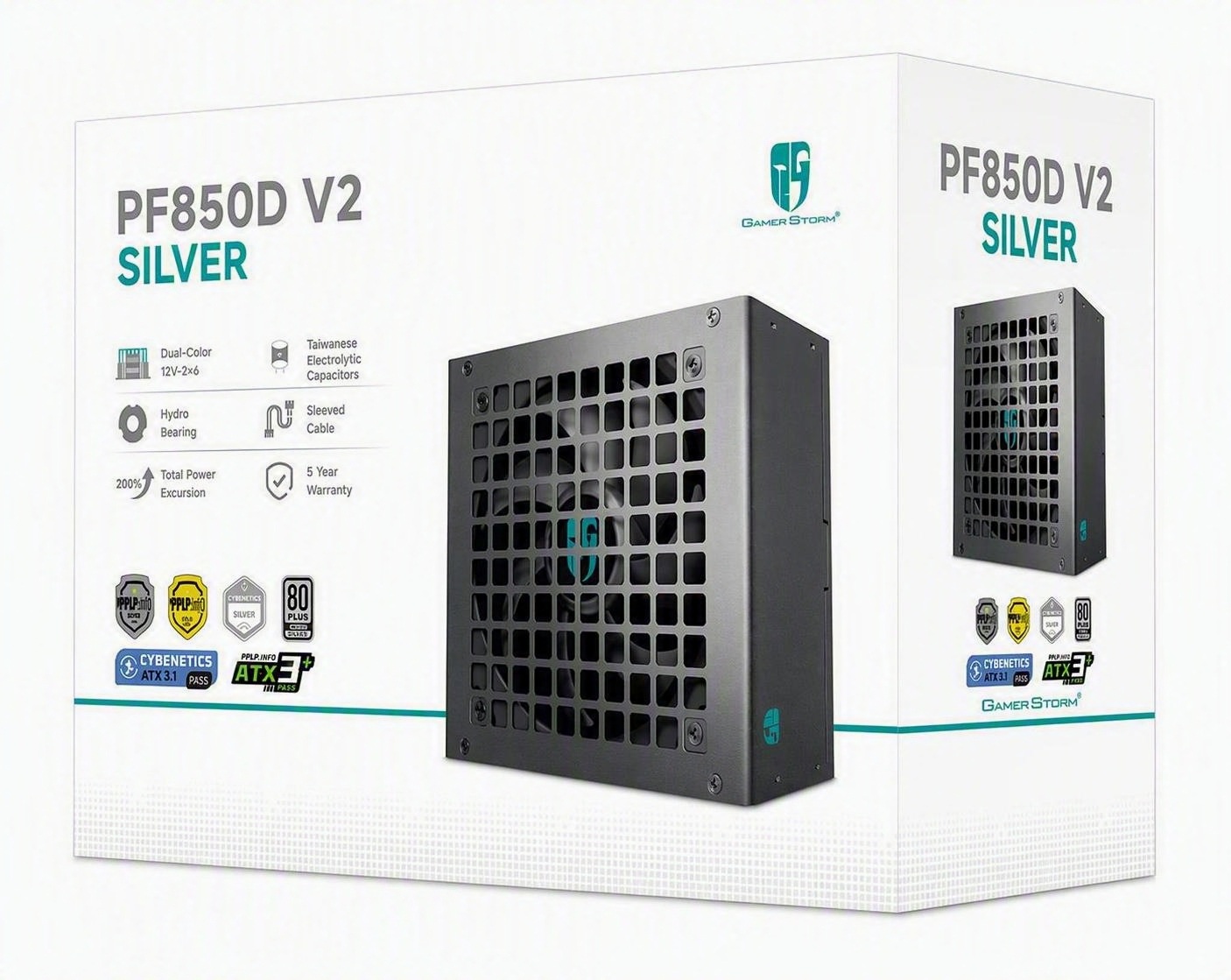 DEEPCOOL R-PF850D-HF0B-JGAU-V2 Power accessory PF850D V2 850W Gamer Storm 80+ Silver/Cybenetics Non-Modular ATX Power Supply, Taiwanese Capacitors, ATX12V V3.1