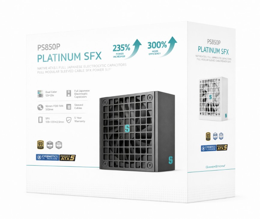 DeepCool PS850P 850W Gamer Storm SFX12V V4.1 & ATX12V V3.1M Full Japanese Electroyltic Capacitors, Cybenetics Platinum/PPLP 115V Platinum