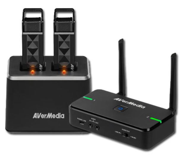 Avermedia Wireless Teacher Microphone AW315 Full Package - Dual Mic with Smart Pair. Microphone x 2, Receiver x 1, Charge Station x 1