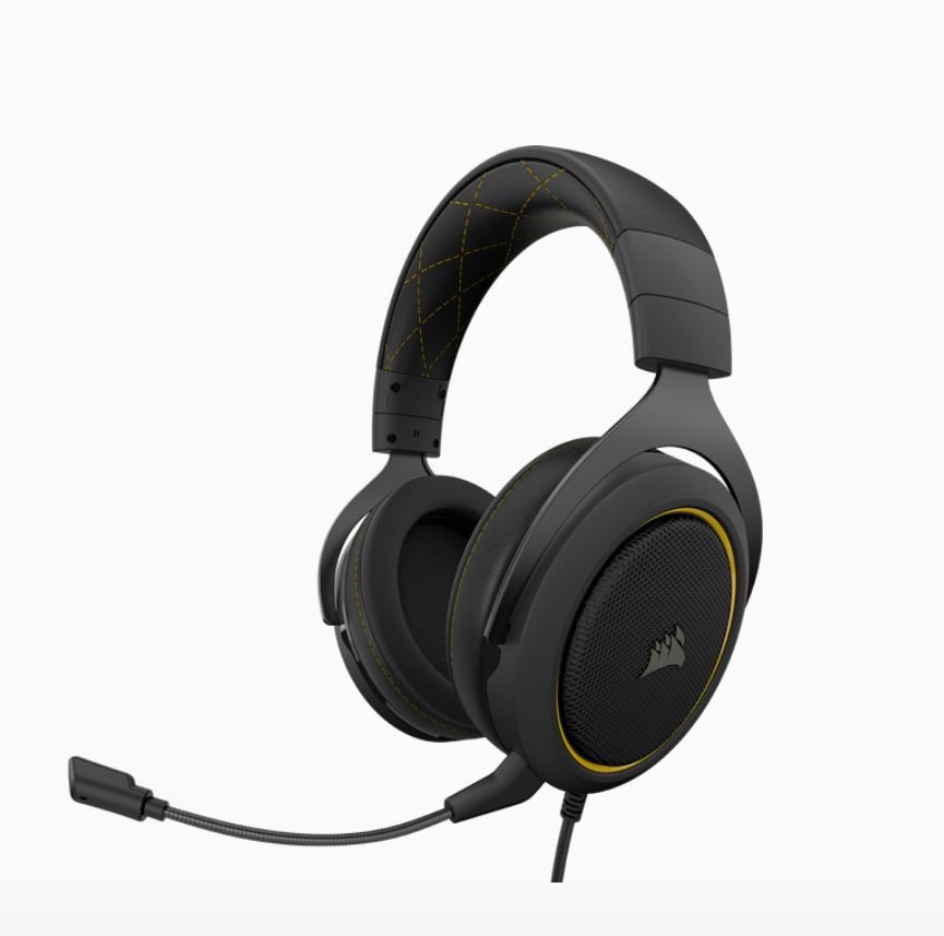 Corsair HS60 PRO Black Yellow Trim STEREO 7.1 Surround, memory foam, Discord Certified, PC and Console compatible Gaming Headset