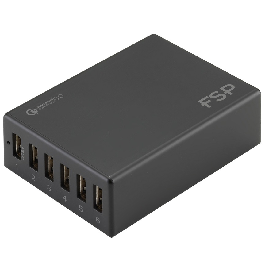 FSP Amport 62 6 ports USB 62W QC 3.0 Black Quick Charger -  Charge up to 6 mobile devices/1x Qualcomm Quick Charge QC3.0 Fast Charge(LS)