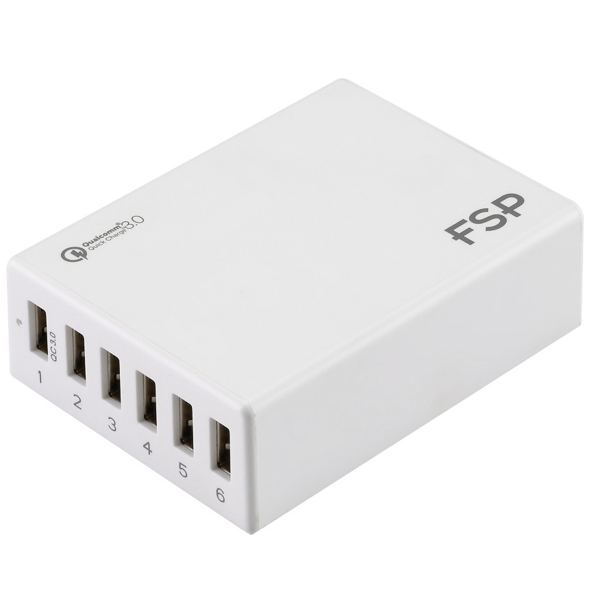 FSP Amport 62 6 ports USB 62W QC 3.0 White Quick Charger - Charge up to 6 mobile devices/1x Qualcomm Quick Charge QC3.0 Fast Charge(LS)