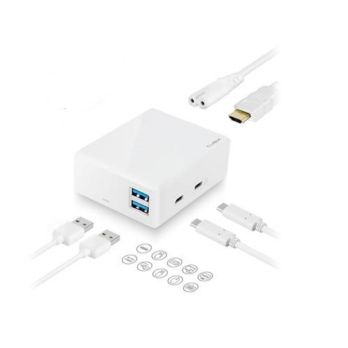 mbeat®  Cubix portable USB-C Docking Station with Built-in Power (White Colour) -  USB-C  2.0  20V/45W Direct Output (5Gps)/2x USB 3.0/1x USB-C/1x HDM