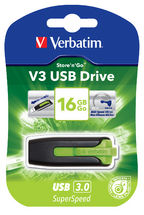 Verbatim 16GB V3 USB3.0 Green Store'n'Go V3; Rectractable USB Storage Drive Memory Stick (LS)