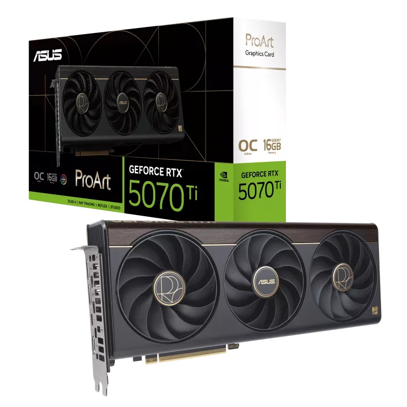 ASUS nVidia ProArt GeForce RTX™ 5070 Ti 16GB OC Edition, GDDR7, 256-bit, PCIe 5.0, 2610MHz, 8960 CUDA, 2.5-Slot, SFF Ready
