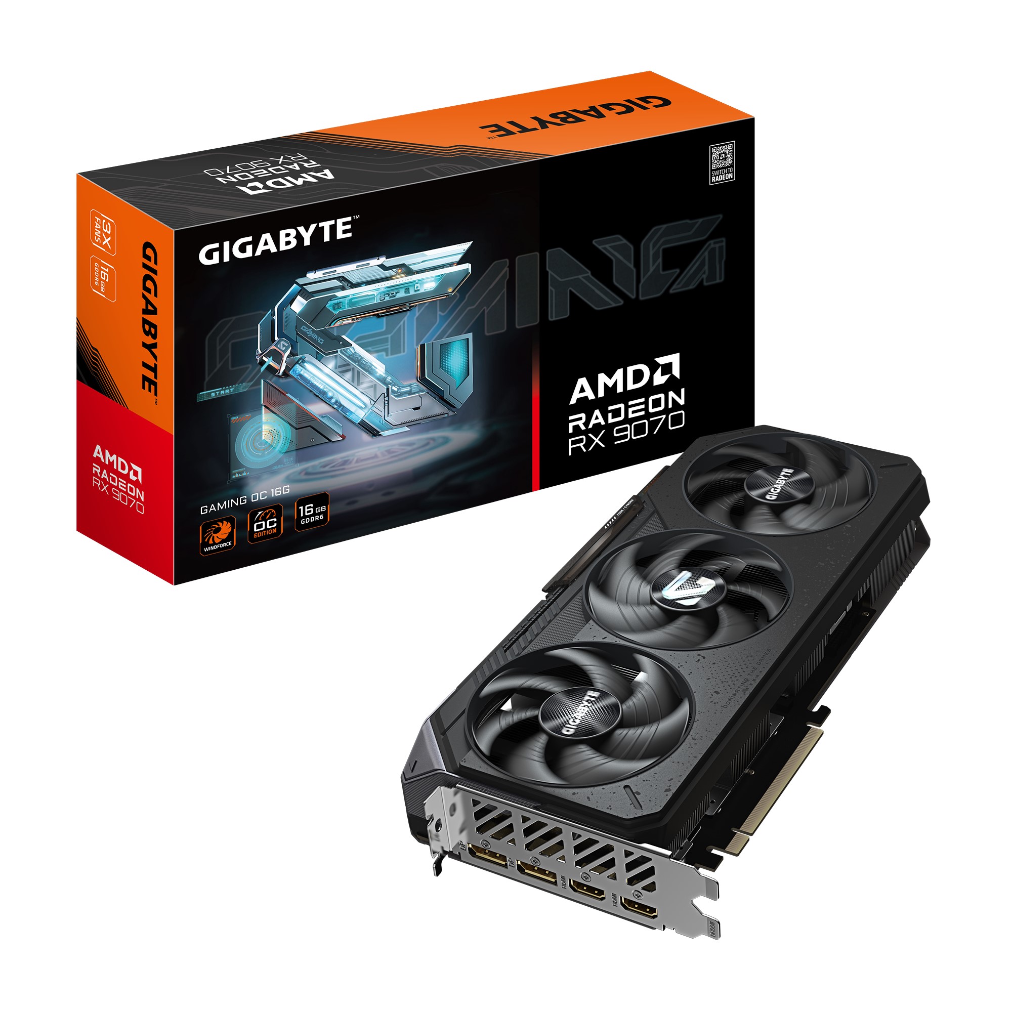 Gigabyte Radeon™ RX 9070 GAMING OC 16G, 20 Gbps, GDDR6, PCI-E 5.0, PSU 750W, 8 pin*2, DisplayPort 2.1a x2 HDMI 2.1b x2 GV-R9070GAMING OC-16GD