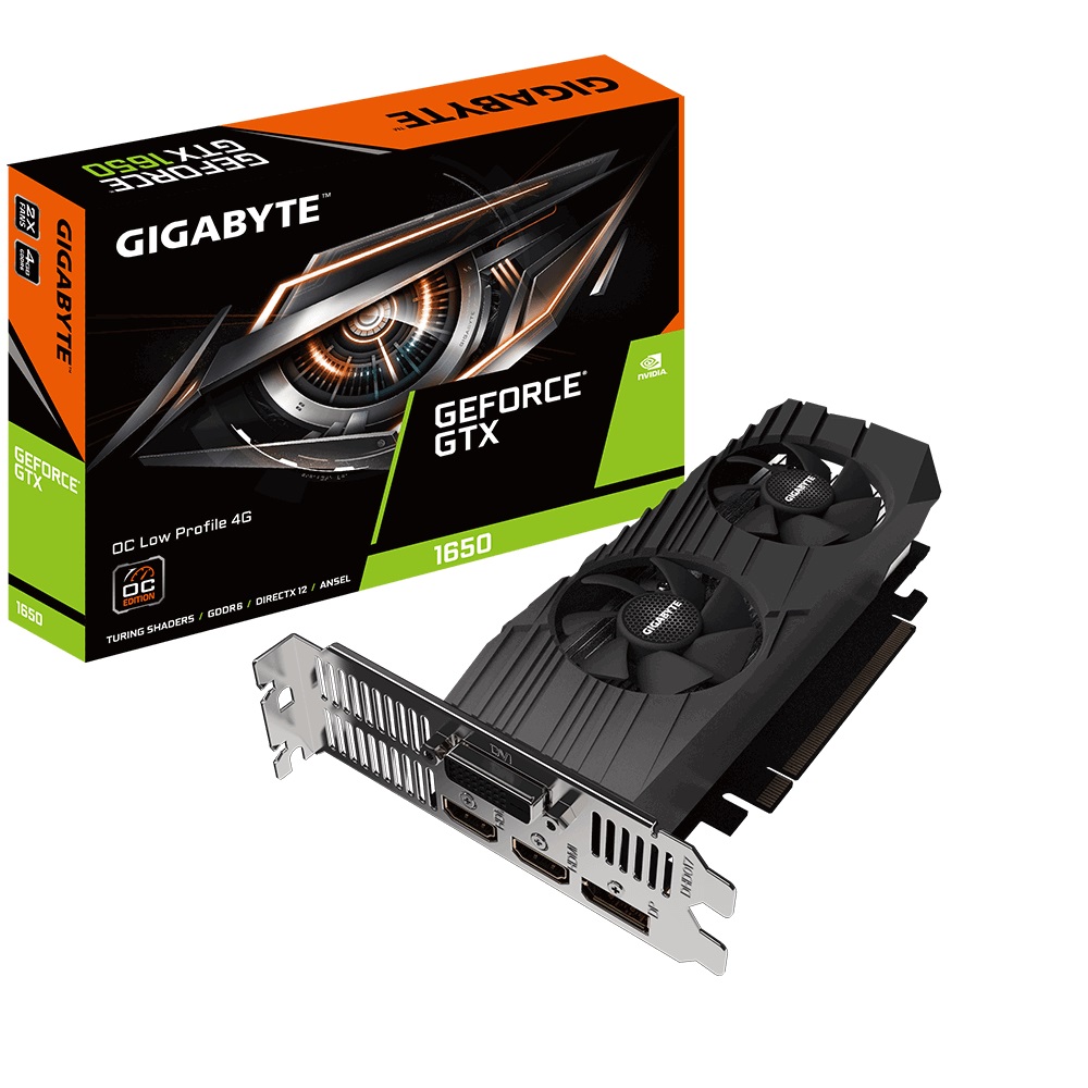 Gigabyte nVidia GeForce GTX 1650 D6 OC Low Profile 4G GDDR6 1620 MHz PCIE3.0x16 1xDP/2xHDMI/1xDVI-D nVidia Turing