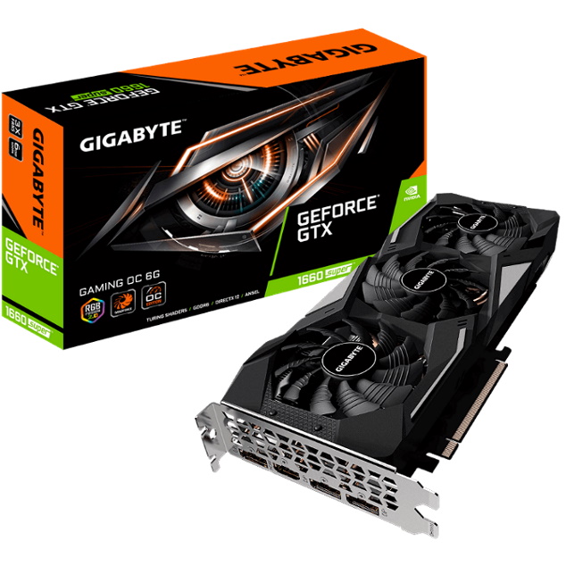 Gigabyte nVidia GeForce GTX 1660 Super Gaming OC 6GB PCIe Graphic Card 7680x4320@60Hz 3xDP HDMI 4xDisplays Windforce 3X Cooling RGB 1860MHz
