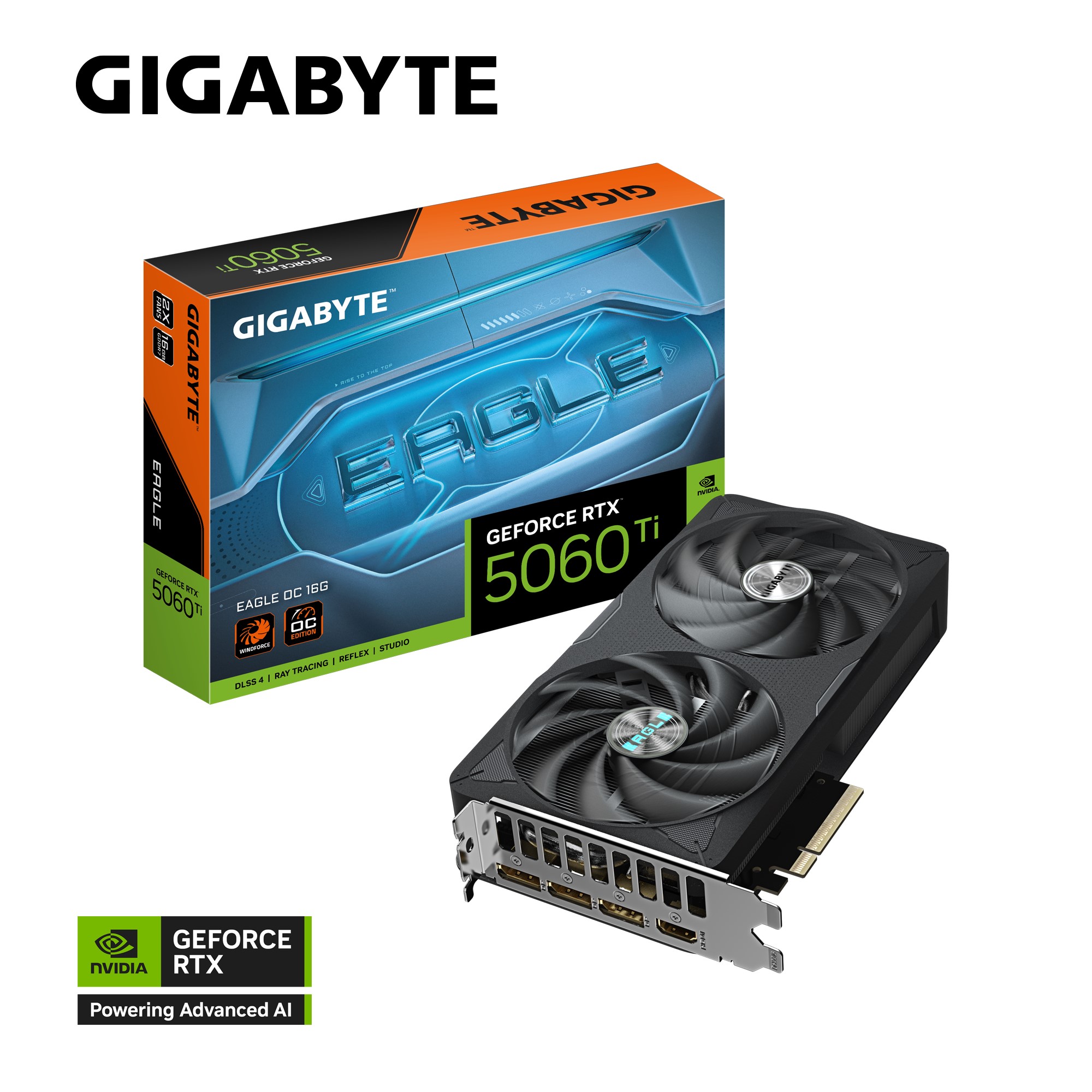 Gigabyte GeForce RTX™ 5060 Ti EAGLE OC 16G, 2617 MHz, CUDA TBD, 28 Gbps, GDDR7, 128 bit, PCI-E 5.0, PSU 650W, DisplayPort 2.1b *3 HDMI 2.1b *1