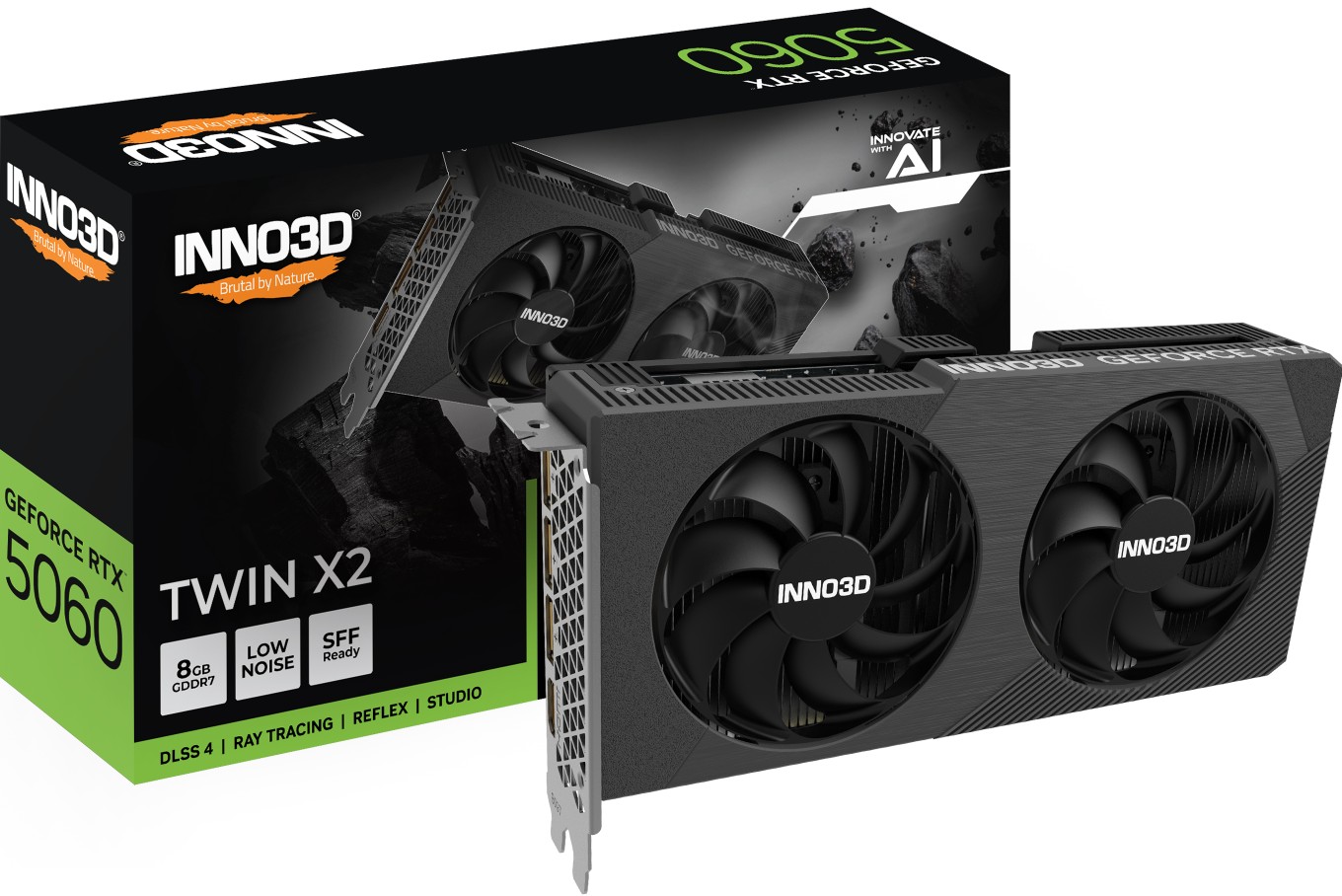 INNO3D N50602-08D7-198072N Control module nVidia GeForce RTX 5060 TWIN X2 V2 8GB GDDR7, 2497MHz Boost Clock, RAM 28Gbps, 3xDP, 1xHDMI 225x116x41mm