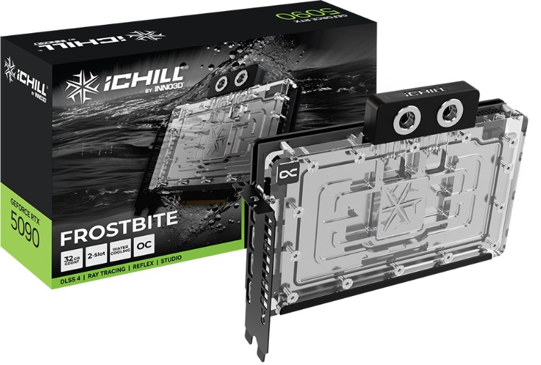 INNO3D C50903-32D7X-1759FB nVidia GeForce RTX 5090 ICHILL Frostbite 32GB GDDR7 2467MHz Boost, Full-cover Water Block 204x161x34mm Dual Slot (Custom Loop System Required)