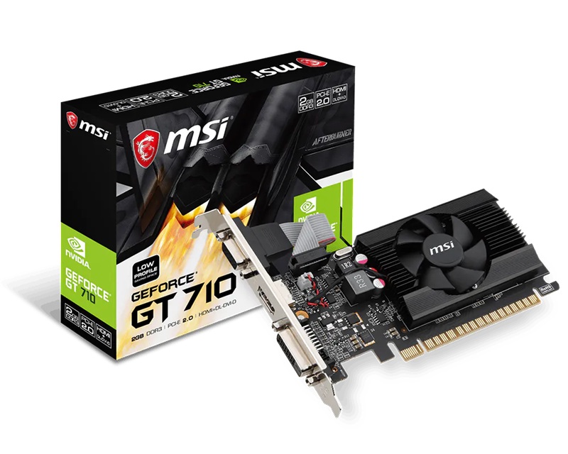 MSI nVidia Geforce GT 710 2GB LP, PCI Express, DDR3, 64bit, 954 Core Clocks, 2048 Memory Size, 1600 Merory Speed, 1xHDMI 1x DVI, 400Mhz Ramdac Speed GT 710 2GD3 LP