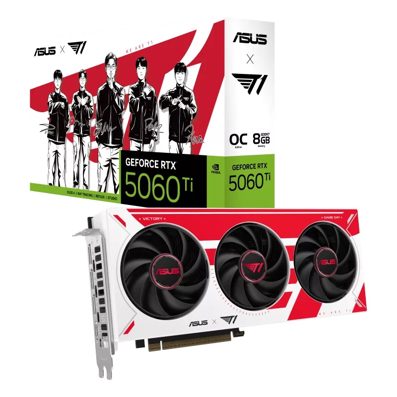 ASUS T1-RTX5060TI-O8G-GAMING Commercial display nVidia T1 GeForce RTX™ 5060 Ti 8GB GDDR7 OC Edition, 759 TOPs, 4608 CUDA, 28Gbps, 128-bit, PCIe 5.0, 2.5-Slot