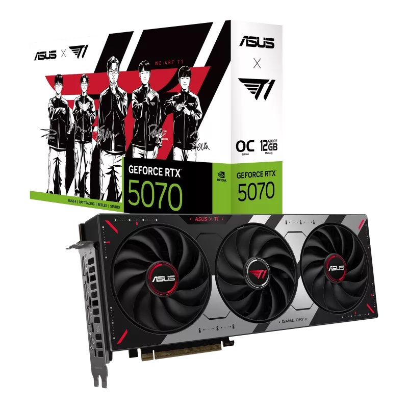 ASUS T1-RTX5070-O12G-GAMING Commercial display nVidia T1 GeForce RTX™ 5070 12GB GDDR7 OC Edition, 988 TOPs, 6144 CUDA, 28Gbps, 192-bit, PCIe 5.0, 2.5-Slot